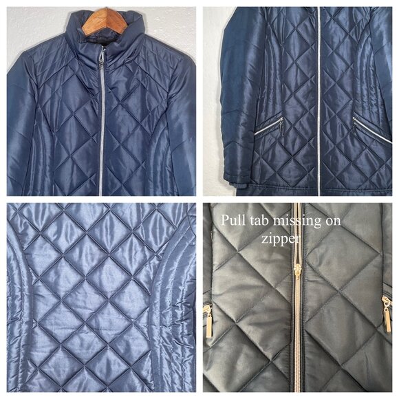 Details Intl Quilted Long Navy Coat Womens S Zipper Front Warm Winter Jacket - Picture 3 of 16